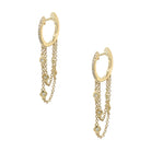 14K Yellow Gold Pave & Bezel Diamond Chain Huggie Pierced Earrings  14K Yellow Gold 0.15 Diamond Carat Weight Huggie: 0.50" Diameter 1.32" Long