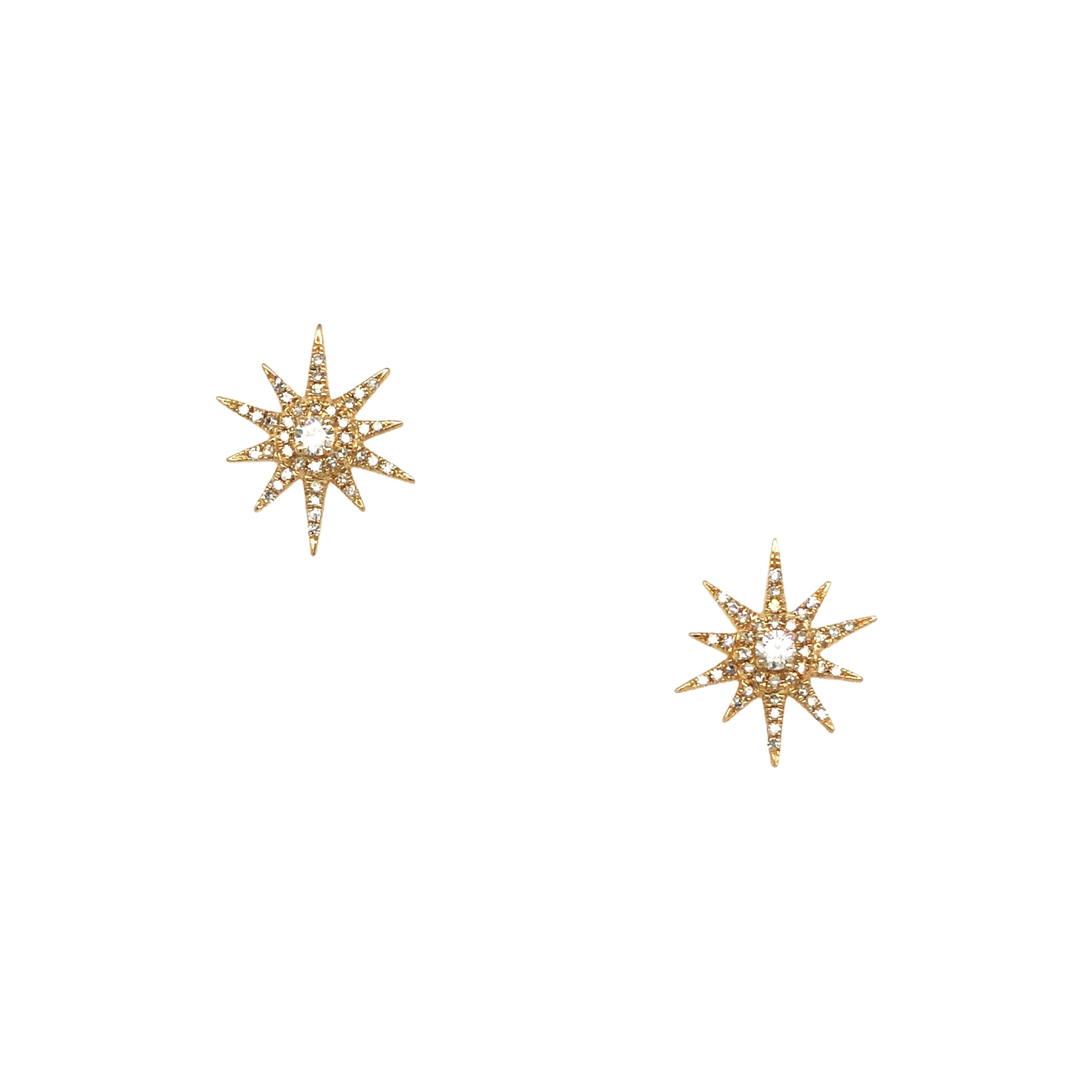 Gold Pave Diamond Starburst Pierced Stud Earrings 14K Yellow Gold 0.26 Pave Diamond Carat Weight 0.40" Diameter