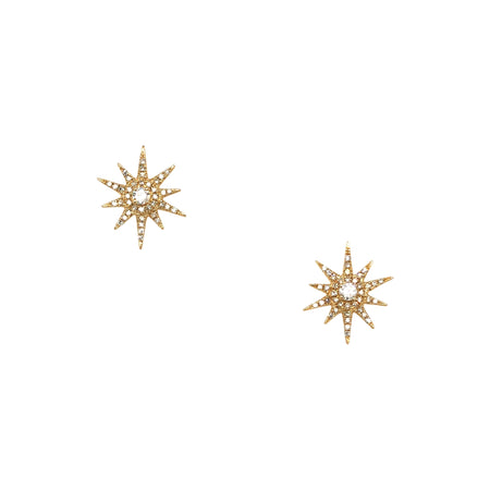 Gold Pave Diamond Starburst Pierced Stud Earrings 14K Yellow Gold 0.26 Pave Diamond Carat Weight 0.40" Diameter