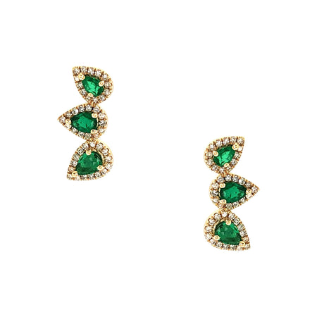 Emerald & Diamond Teardrop Crawler Pierced Earrings  14K Yellow Gold 0.20 Diamond Carat Weight 0.47 Emerald Carat Weight 0.55" Long X 0.25" Wide view 1