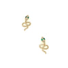 Diamond Snake Twist & Emerald Eye Pierced Earrings  14K Yellow Gold 0.03 Emerald Carat Weight 0.21 Diamond Carat Weight 0.60" Long X 0.33" Wide