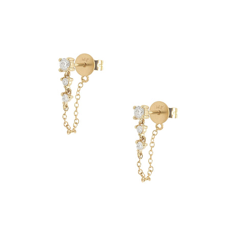 Diamond Chain Pierced Earrings  14k Yellow Gold 0.21 Diamond Carat Weight 0.70" Long 
