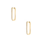 Pave Diamond Rectangle Hoop Pierced Earrings  14K Yellow Gold 0.12 Diamond Carat Weight 0.75" Long X 0.50" Wide