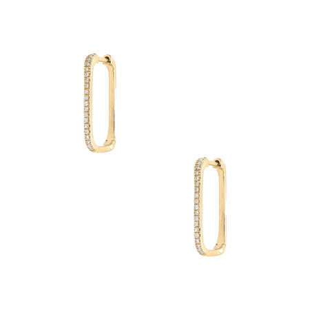 Pave Diamond Rectangle Hoop Pierced Earrings  14K Yellow Gold 0.12 Diamond Carat Weight 0.75" Long X 0.50" Wide