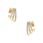 Pave Diamond 3 Curved Bar Huggie Pierced Earrings  14K Yellow Gold 0.23 Diamond Carat Weight 0.52" Long X 0.26" Wide