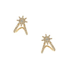 Pave Diamond Star Carved Huggie Pierced Earrings  14K Yellow Gold 0.17 Diamond Carat Weight 0.50" Long X 0.35" Wide