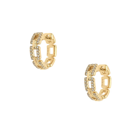 14K Yellow Gold Pave Diamond Square Link Huggie Pierced Earrings  14K Yellow Gold 0.16 Diamond Carat Weight