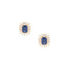 Baguette Diamond & Blue Sapphire Pierced Stud Earrings  14K Yellow Gold 0.24 Diamond Carat Weight 1.21 Blue Sapphire Carat Weight 0.44 inch Length X 0.37 inch Width