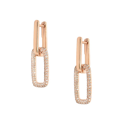 Pave Diamond Link Pierced Earrings  14K Rose Gold 0.33 Diamond Carat Weight 0.95" Long X 0.30" Wide