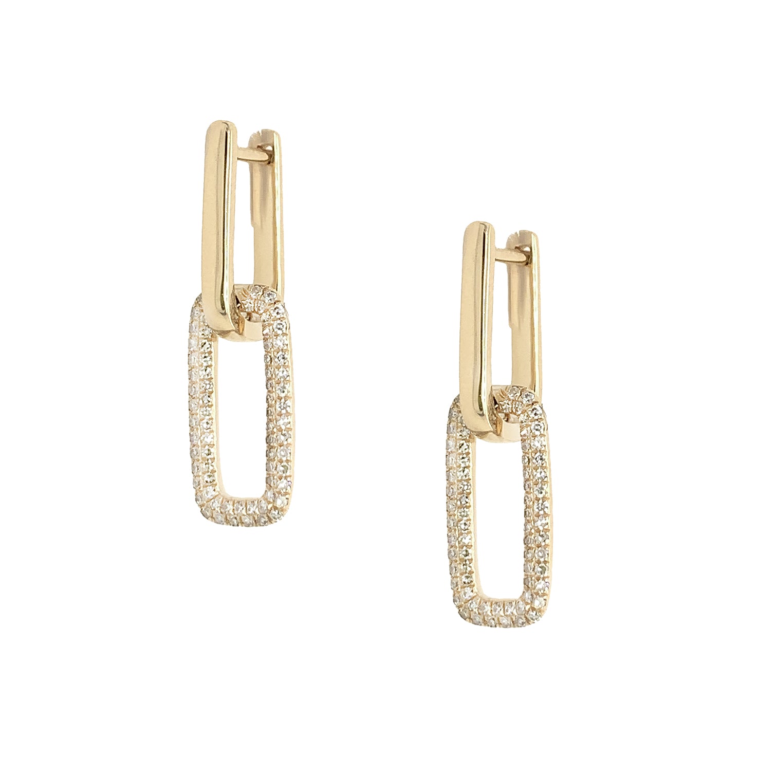 14K Yellow Gold Pave Diamond Link Pierced Earrings  14K Yellow Gold 0.33 Diamond Carat Weight 0.95" Long X 0.30" Wide