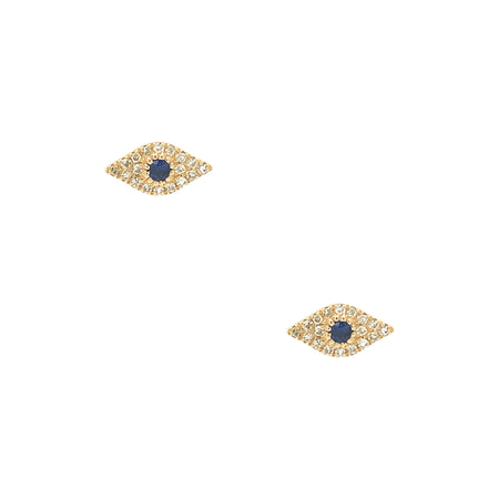 Pave Diamond & Sapphire Evil Eye Stud Earrings  14k Yellow Gold 0.05 Diamond Carat Weight 0.05 Blue Sapphire Carat Weight 0.14" High x 0.28" Wide view 1