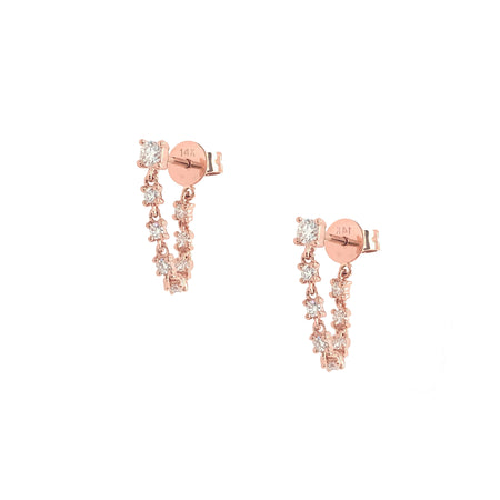 Rose Gold Diamond Chain Pierced Earrings 14K Rose Gold 0.40 Diamond Carat Weight 0.65” Long