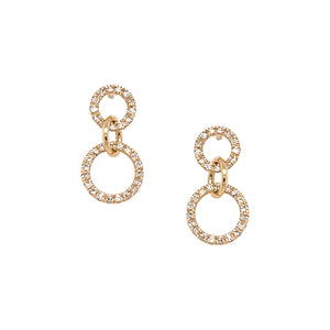 Diamond 3 Round Link Pierced Earrings  14K Yellow Gold 0.18 Diamond Carat Weight 0.59" Long X 0.30" Wide