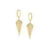 14K Gold Pave Diamond Feather Huggie Earrings  14K Yellow Gold 0.15 Diamond Carat Weight 1.60" Length X .38" Width Pierced