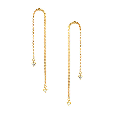 Diamond Double Dangle Chain Pierced Earrings    14K Yellow Gold  0.18 Diamond Carat Weight  2.14" Length X 0.32" Width