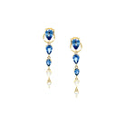 Diamond & Sapphire Gradual Teardrop Chain Earrings  14K Yellow Gold 1.45" Length X 0.18" Width Pierced