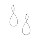 Pave Diamond Open Teardrop Pierced Earrings  14K White Gold 1.63" Long X 0.50" Wide 0.38 Diamond Carat Weight