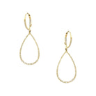 Pave Diamond Open Teardrop Pierced Earrings  14K Yellow Gold 0.38 Diamond Carat Weight 1.6" Long X 0.58" Wide