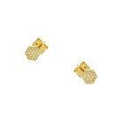 Pave Diamond Hexagonal Stud Pierced Earrings  14K Yellow Gold 0.13" Diameter 0.08 Diamond Carat Weight