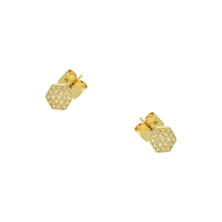 Pave Diamond Hexagonal Stud Pierced Earrings  14K Yellow Gold 0.13" Diameter 0.08 Diamond Carat Weight