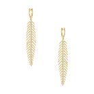 Pave Diamond Feather Drop Pierced Earrings  14K Yellow and White Gold 1.29 Diamond Carat Weight 2.75" Long X 0.5" Wide As worn by Kyle Richards