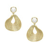 Textured Organic Shape With Pearl Top Pierced Earrings  18K Yellow Gold Plated 2" Length X 1.4" Width     As worn by Drew Barrymore