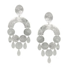 Geometric Chandelier Pierced Earrings   White Gold Plated 4.00" x 1.65" Textured Finish 