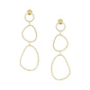 Pave Crystal Asymmetric Open Organic Shaped Earrings  Yellow Gold Plated Over Silver Cubic Zirconia 2.75" Length X 0.75" Width Pierced