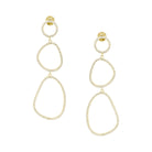 Pave Crystal Asymmetric Open Organic Shaped Earrings  Yellow Gold Plated Over Silver Cubic Zirconia 2.75" Length X 0.75" Width Pierced