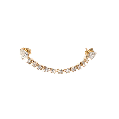 Diamond Chain Double Pearl Stud Earrings   14k Yellow Gold  0.46 Round Diamond Carat Weight 0.43 Pear Diamond Carat Weight