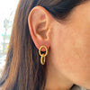 model wearing gold chain drop earrings