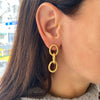 Triple Link Pierced Earrings  Yellow Gold Plated over Silver 1.6" Long X 0.6" Wide