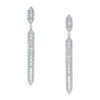CZ Baguette Pierced Drop Earrings  White Gold Plated over Silver 2.74" Long X 0.23" Wide