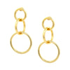 Triple Interlocking Open Circle Hoop Pierced Earrings  Yellow Gold Plated 2.40" Long X 1.17" Wide