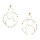 Multi Circle Statement Lightweight Pierced Earrings  Yellow Gold Plated 2.95" Long X 2.02" Wide As worn by Tamron Hall