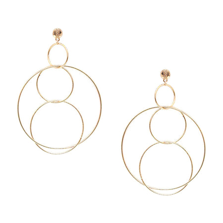 Multi Circle Statement Lightweight Pierced Earrings  Yellow Gold Plated 2.95" Long X 2.02" Wide