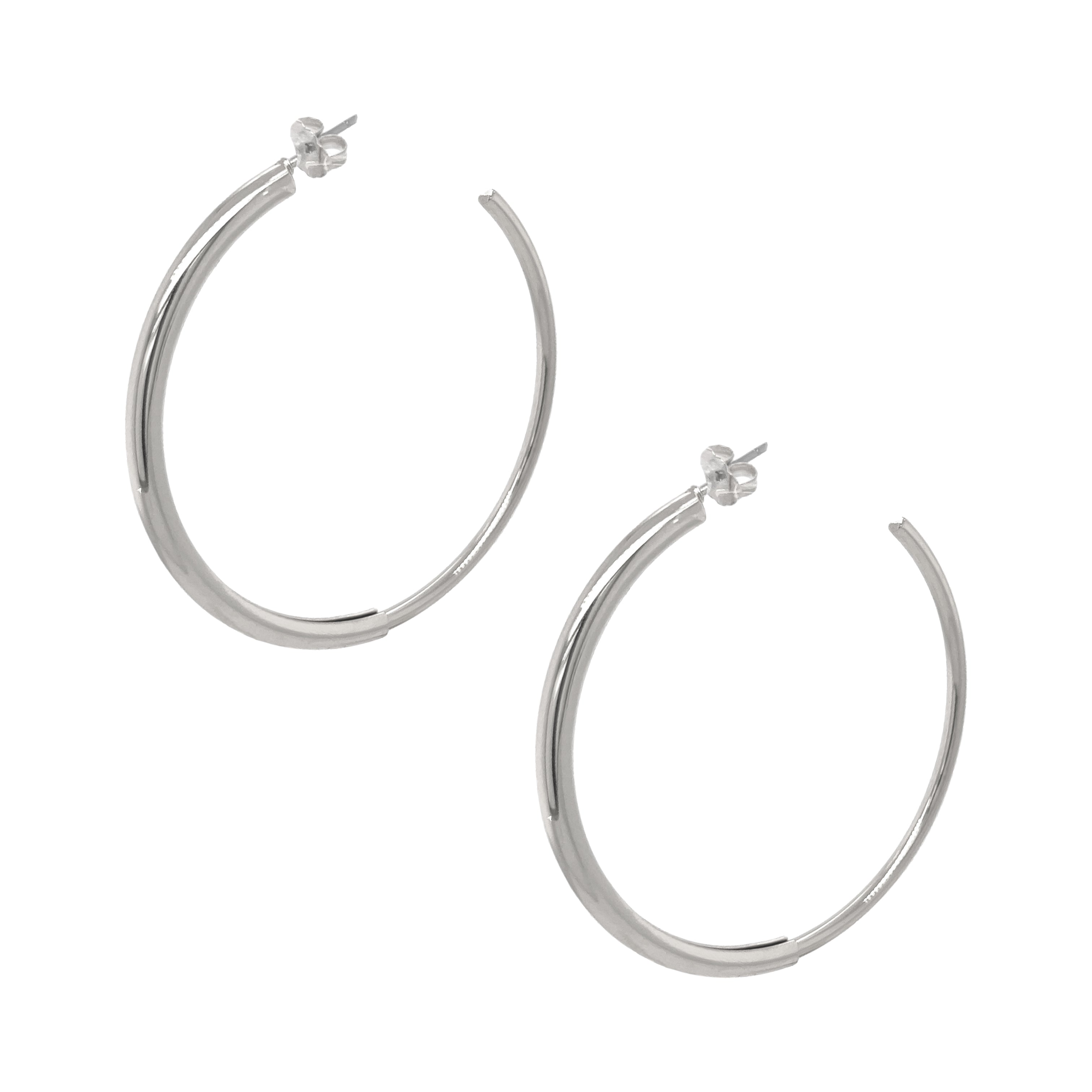 Double Multi Width Hoop Pierced Earrings  White Gold Plated 2" Diameter