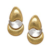 Wood & Acryllic Chunky Teardrop Earrings  Acacia Wood & Goldfoil Clear Acrylic 2.77" Length X 1.60" Width
