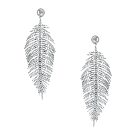 Leaf Statement Pierced Earrings  White Gold Plated 3.5" Long X 1.5" Wide