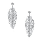 Leaf Statement Pierced Earrings  White Gold Plated 3.5" Long X 1.5" Wide