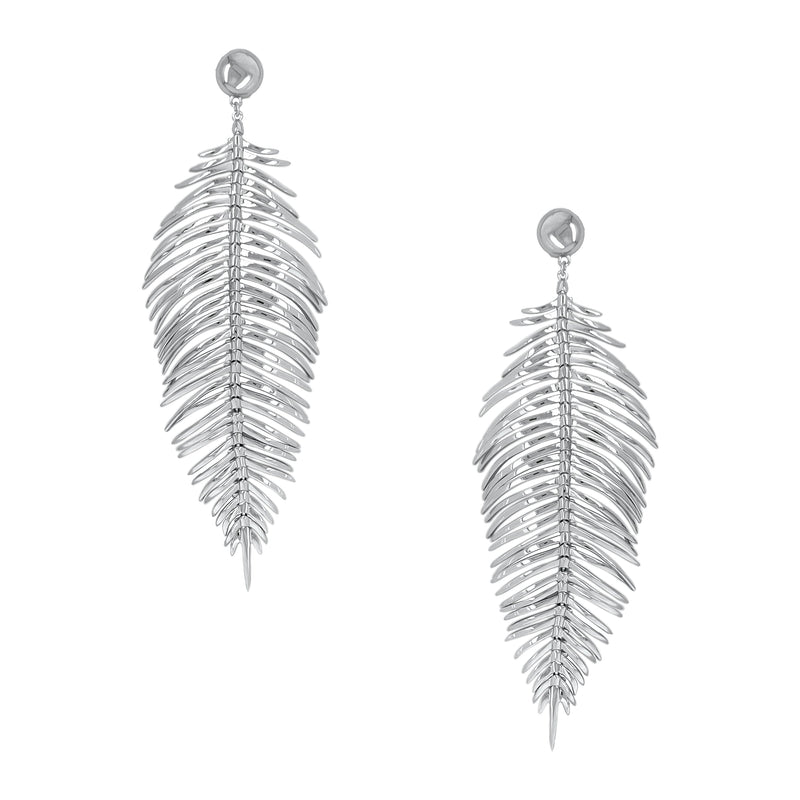 Leaf Statement Pierced Earrings  White Gold Plated 3.5" Long X 1.5" Wide