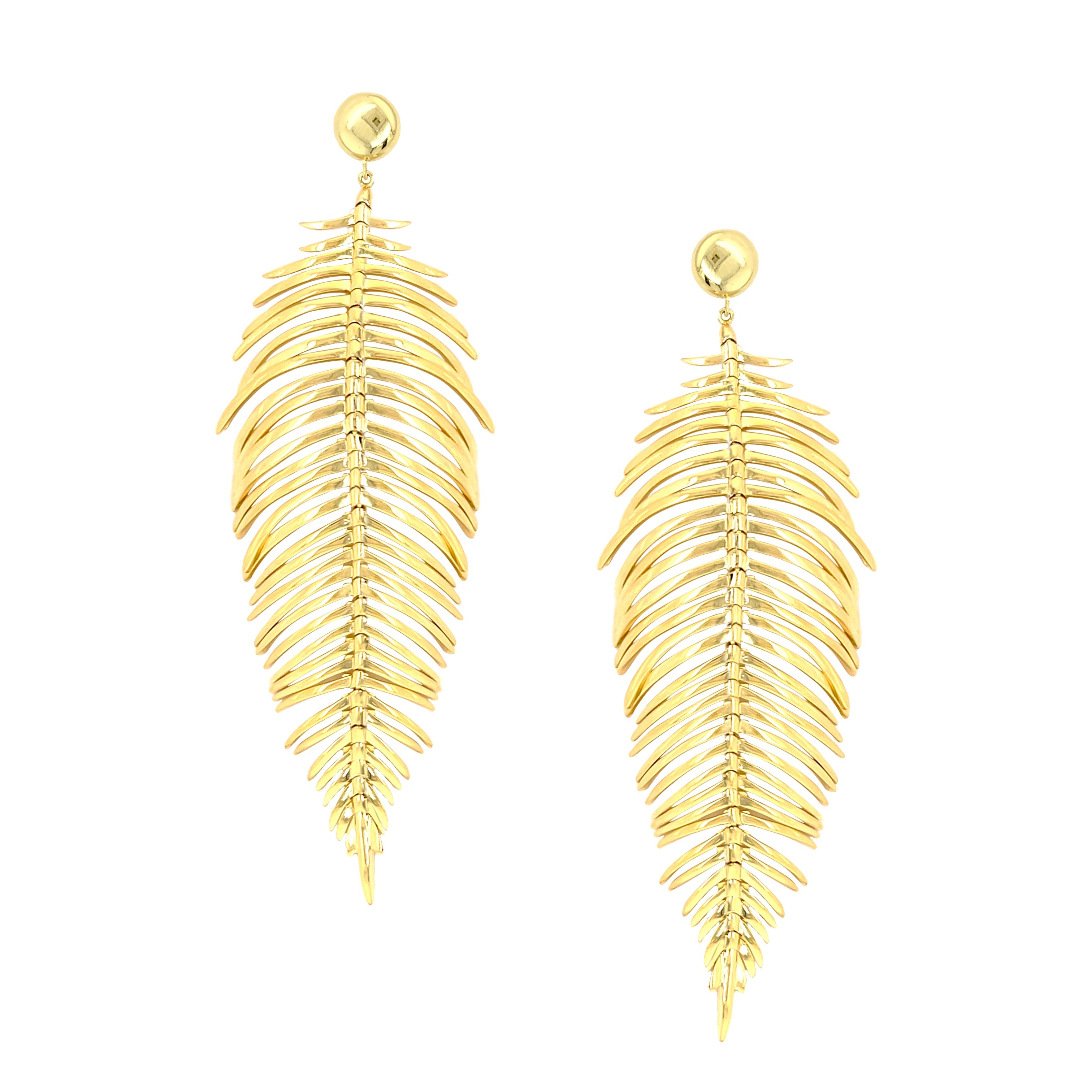 Gold Leaf Statement Earrings   Yellow Gold Plated 3.5" Length X 1.5" Width Pierced