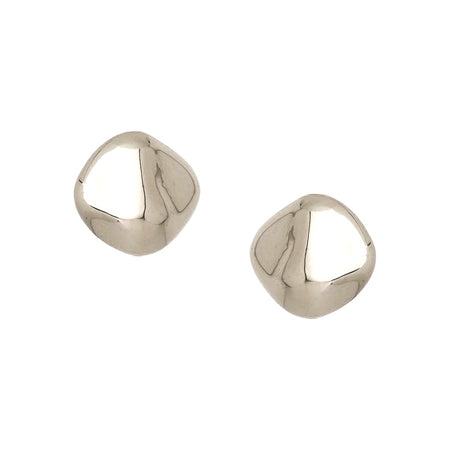 Organic Pebble Stud Earrings  White Gold Plated 1.34" Diameter