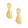 Yellow Gold Plated Wavy Pebble Double Drop Clip On Earrings  Constructed from yellow gold plating, these wavy pebble-style double drop earrings boast a secure clip-on closure for a secure fit. They are perfect for anyone who wants to add a touch of elegance and sophistication to their outfit.   Yellow Gold Plated Clip On Approximately 2.90 Inches Long x 1.14 Inches Wide