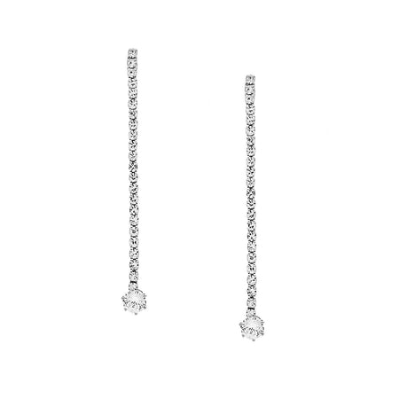 Crystal Drop Strand Earrings   White Gold Plated  Cubic Zirconia  2.29" Length X .22" Width Pierced
