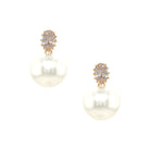 Pearl Drop Earrings with Faux Diamond Studs  Yellow Gold Plated  Cubic Zirconia  0.85" Length X 0.55" Width  Pierced 