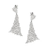 CZ Triangle Cluster Pierced Earrings  White Gold Plated 2.38 inch Length X 1.11 inch Width