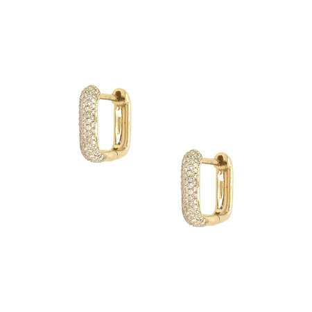 Pave Diamond Square Pierced Huggie Earrings  14K Yellow Gold 0.36 Diamond Carat Weight 0.48" Diameter 0.12" Thick
