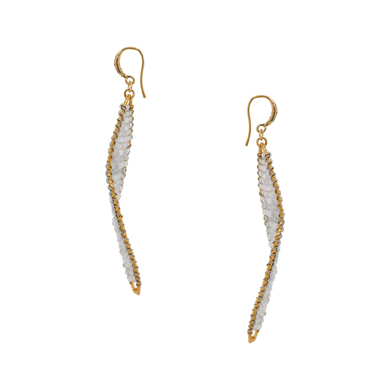 White Beads Twist Pierced Earrings  Yellow Gold Plated 2.83" Long X 1.13" Wide    As worn by Hoda Kotb