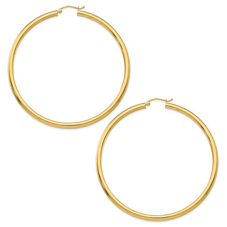 Large Hoop Earrings  14K Yellow Gold  2.36" Diameter  0.12" Width  Pierced 